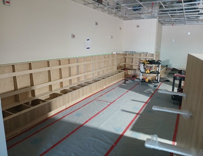 construction site of the cafeteria seating area at the Portage Regional Health Centre