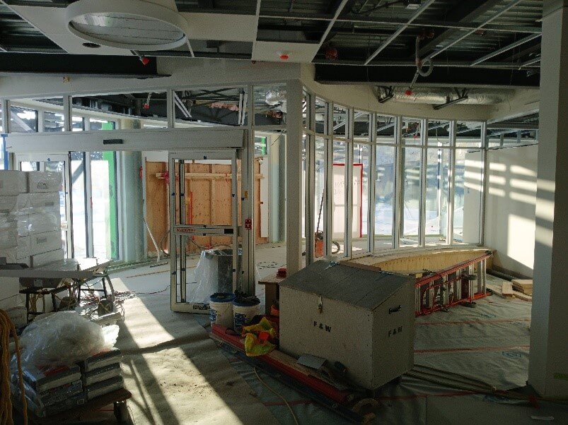 construction of the interior front entrance of the Portage Regional Health Centre