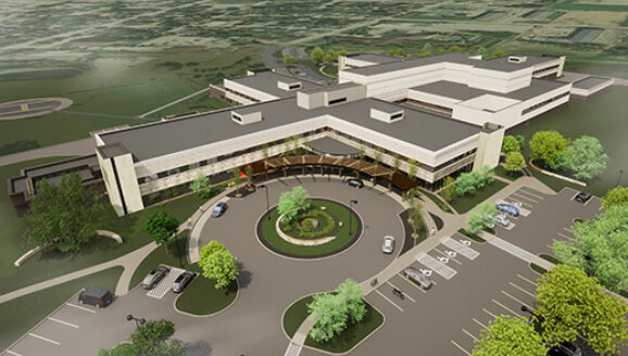 Portage Regional Health Centre rendering of bird's eye view