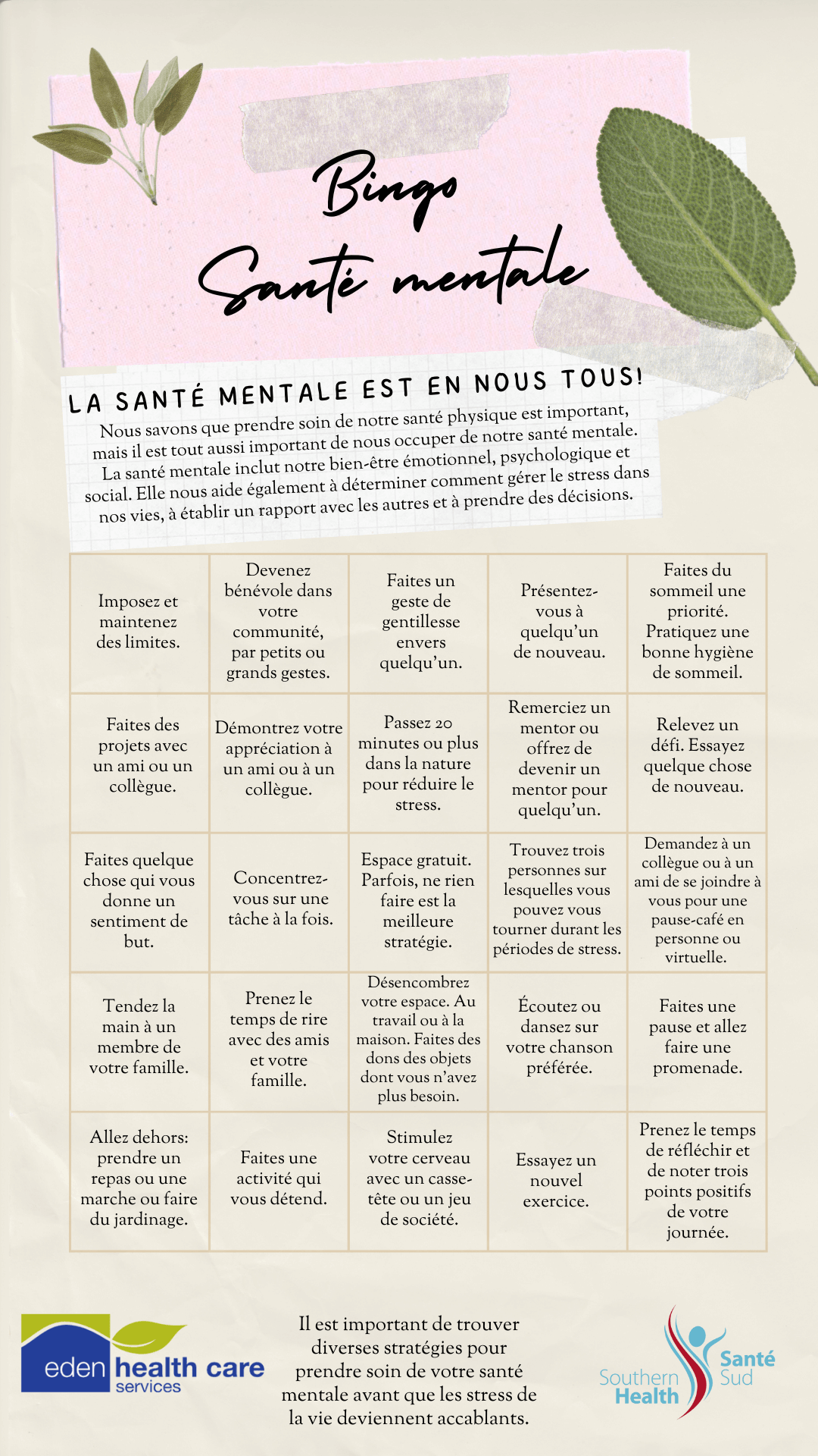 bingo santé mentale