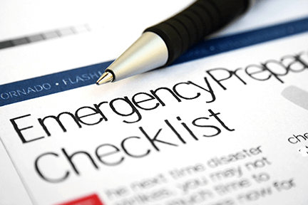 image of emergency preparedness checklist with pen