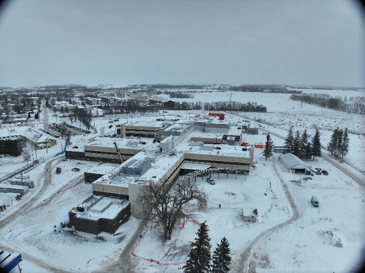 birds eye view of construction site for Portage Regional Health Centre