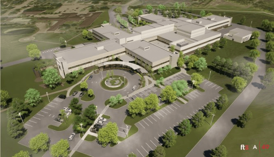 rendering of birds eye view of Portage Regional Health Centre